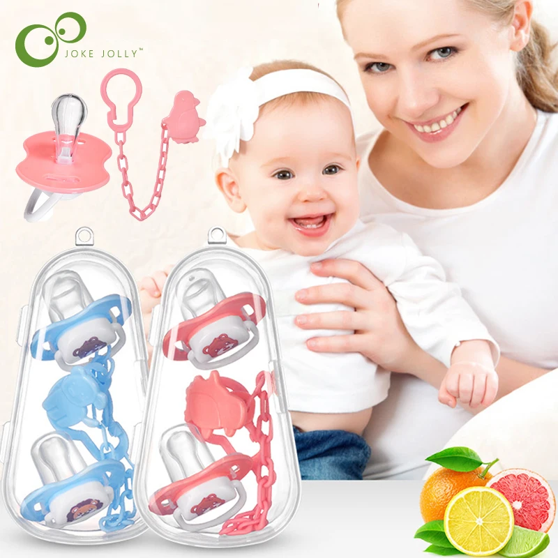 Набор детских пустышек силиконовая соска + цепочка спящих сосок 2 соски 1 цепь