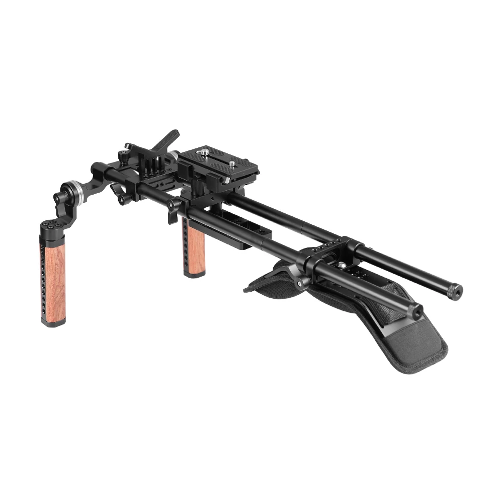 CAMVATE Pro Shoulder Mount Rig With Manfrotto Baseplate & Dual Rosette Wood Handle Lens Support For DSLR Camera / DV Camcorder |