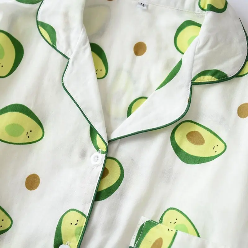 

2 Pcs/set Spring Autumn Women Pajamas Avocado Print Pattern Long Sleeve Trousers 23GE