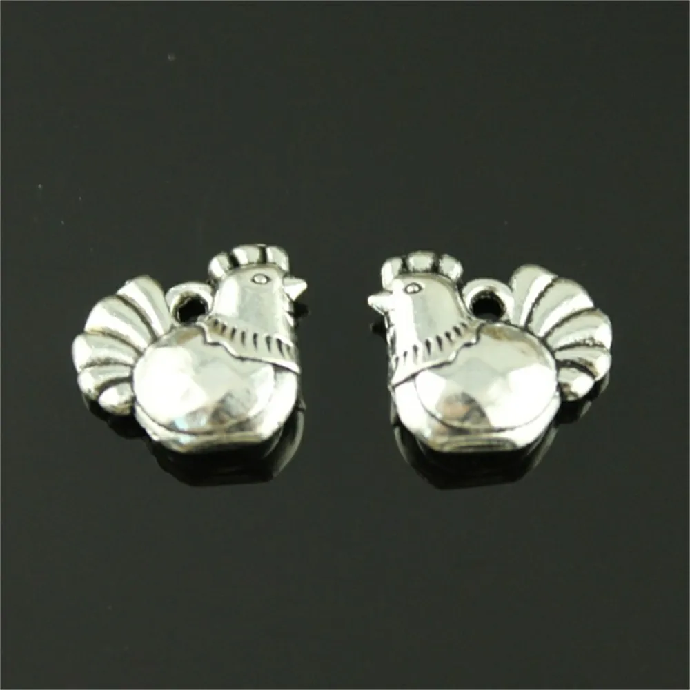 10 шт. брелки курица Подвески для изготовления ювелирных изделий античное серебро