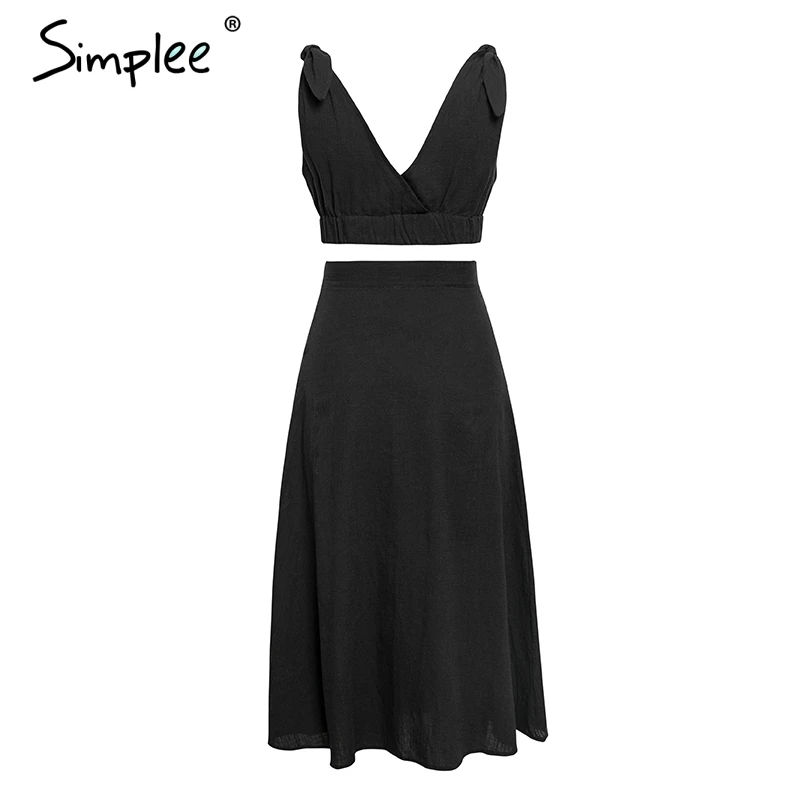 Женское раздельное платье Simplee с V образным вырезом однотонное черное женское