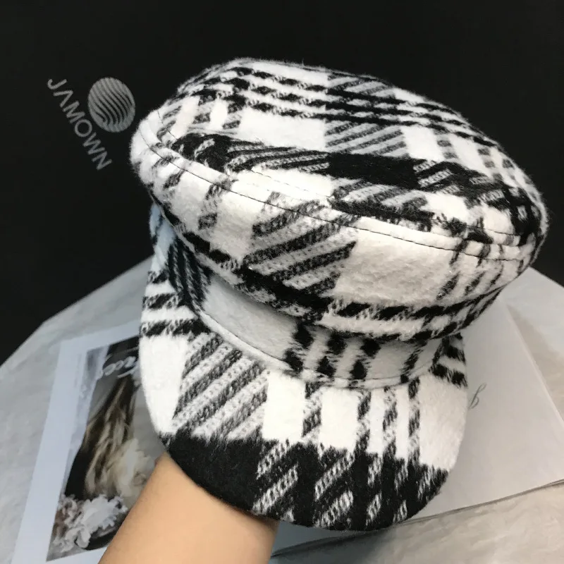 

Wool Blended England Plaid Service Cap Women Wool Visors Hat Adult Polyester Four Seasons Casual Decorate Sun Visor Cap 2021 #73