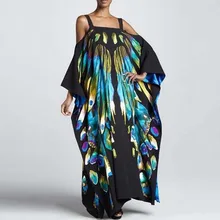 New Beach Maxi Dress Print Robe Plage Beach Cover up Over size Beach Kaftan Off Shoulder Beachwear Bikini Cover up Long Dress