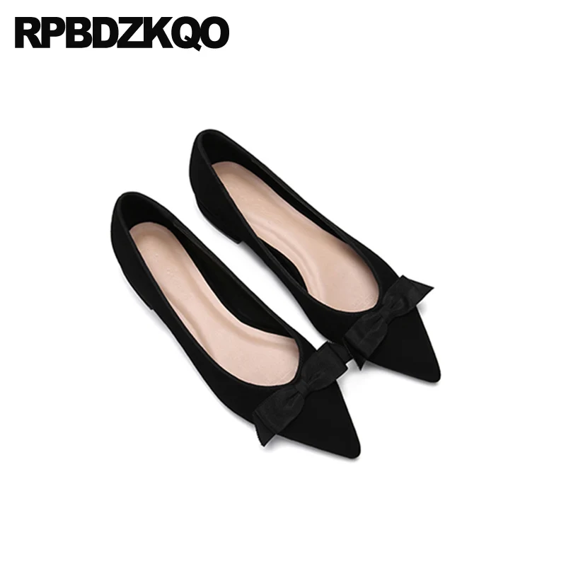 China Footwear Ladies Casual Slip On Designer Shoes Women Luxury 2021 Pointed Toe Chinese Flats Suede Black Nude Fashion Bow | Обувь