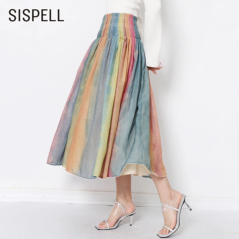 

SISPELL Patchwork Hit Color Women's Casual Skirt High Waist Ruched Loose For Female Skirts Fashion Autumn New Tide 2020