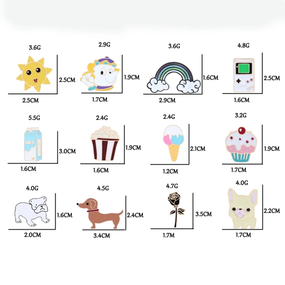 Модный брошь цвета эмали с солнцем радугой мороженым собакой игровым автоматом металлической значок кнопки джинсовая рубашка женские оптовые украшения.