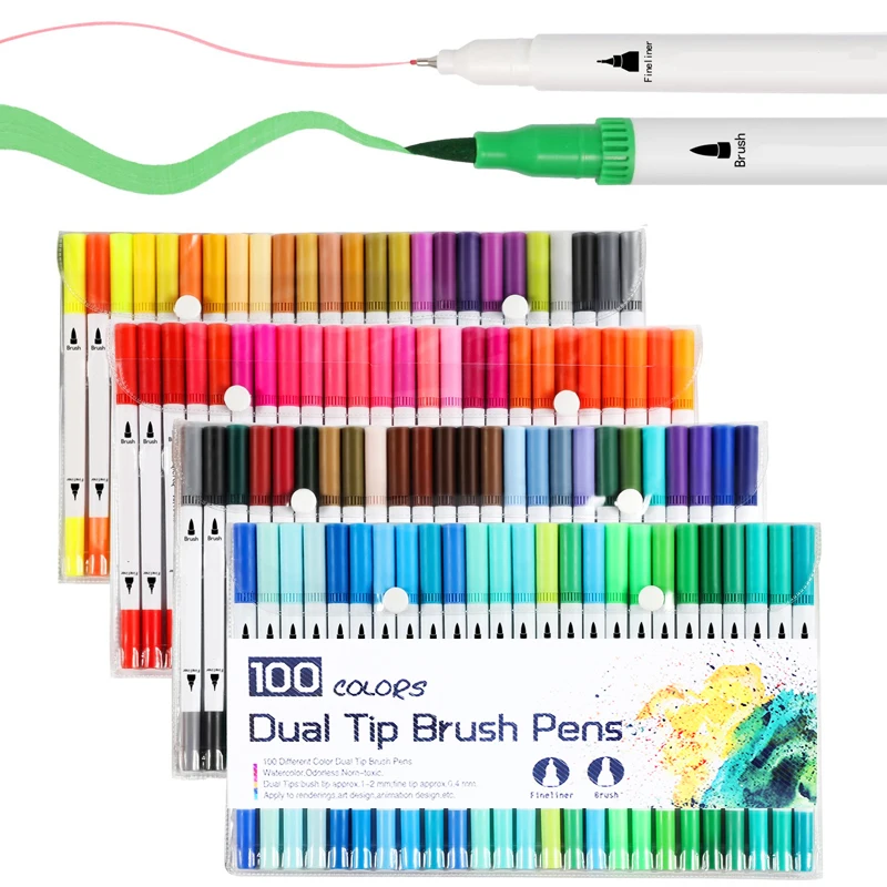 

Fineliner Brush Pen Set Water-based Ink Dual Tip Drawing Pens Watercolor Marker Coloring Brushpen Sketch Markers Art Supplies