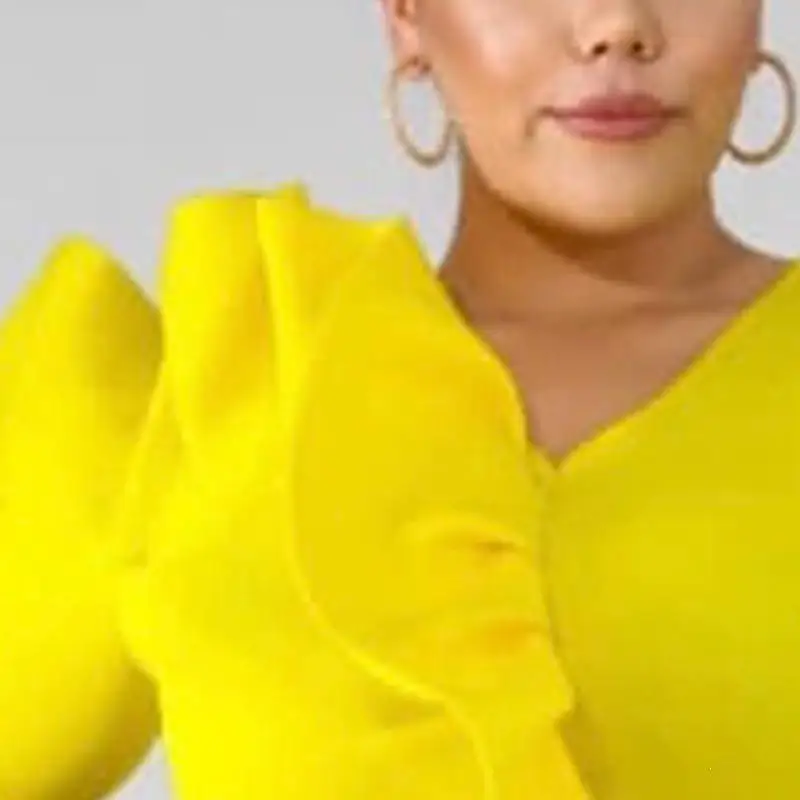 Осенняя желтая Блузка с оборками размера плюс женские топы элегантные вечерние