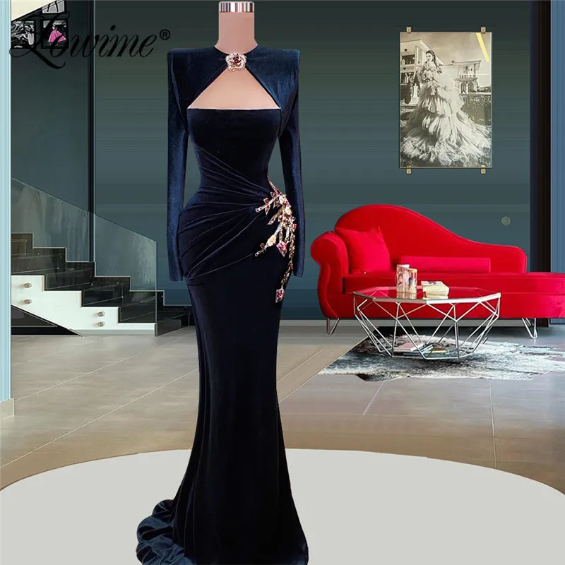 

Женское бархатное вечернее платье Lowime, элегантное платье с длинным рукавом и аппликацией из бисера, платье знаменитости для выпускного вечера