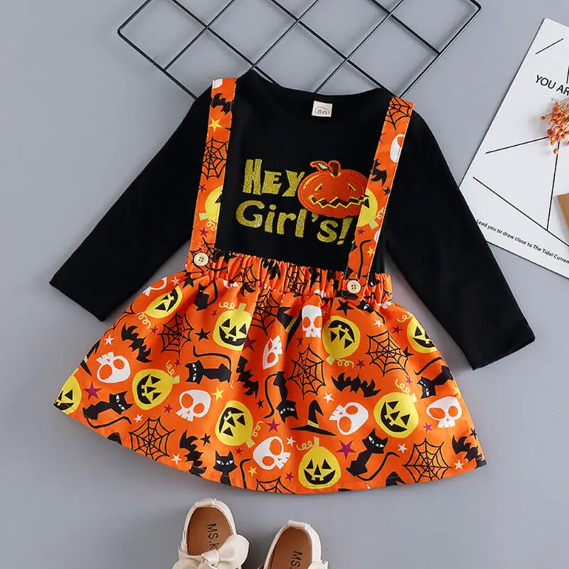 От 0 до 5 лет комплекты одежды для маленьких девочек на Хэллоуин футболка с