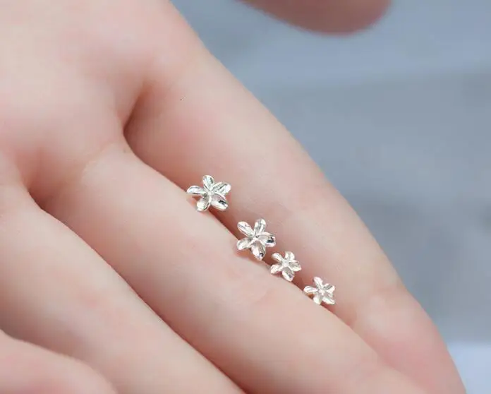 

Dainty 1pair 6MM 5MM 100% Real. 925 Sterling Silver Fine Jewelry plumeria rubra Flower Stud earrings Charms GTLE1702