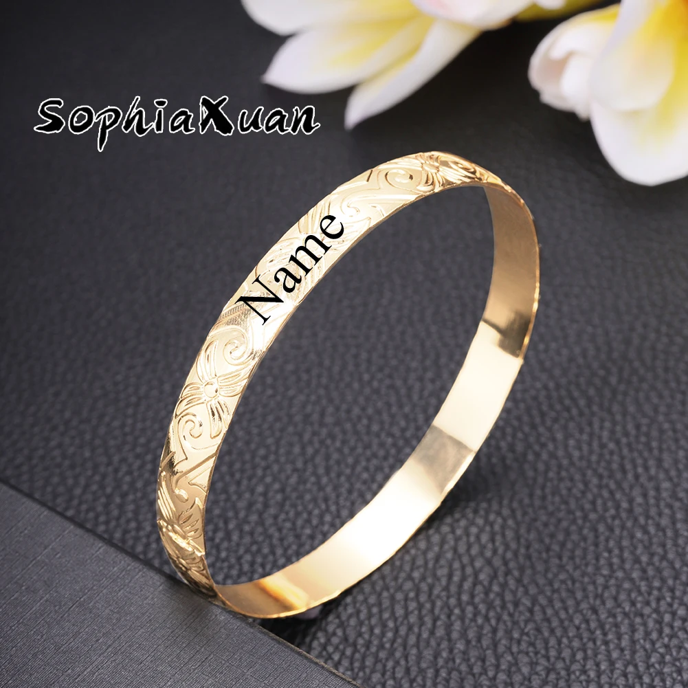 SophiaXuan Personalized Bangle Customized Name Letter Gold Color Bracelet Baby Couple Bracelets for Women Party Friendship Gift