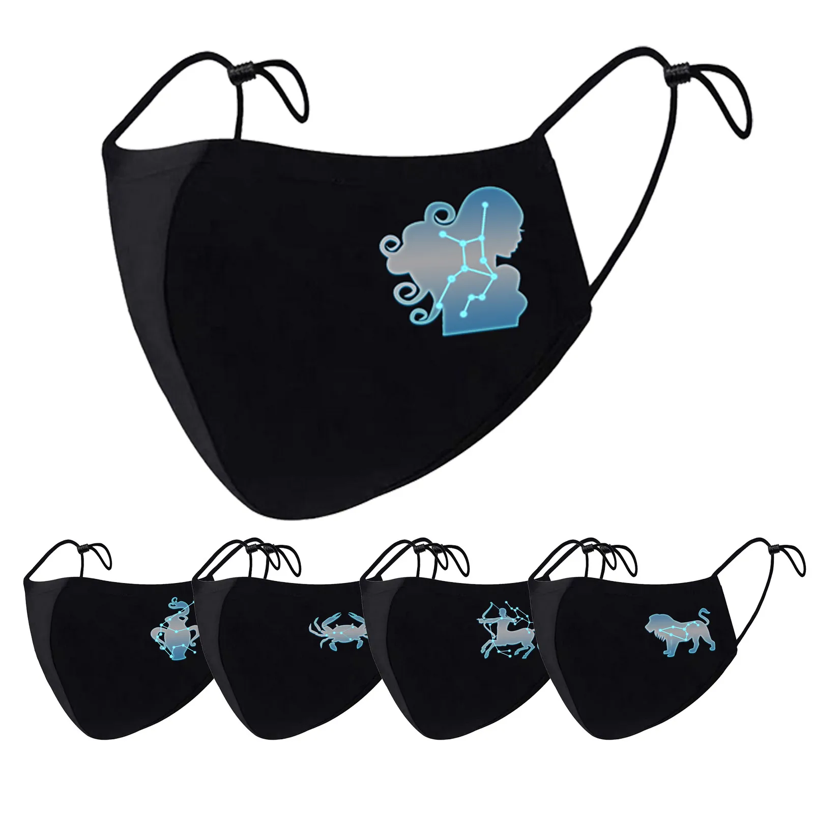 

Outdoor Anti-dust Haze Reusable Cotton Face Masks Mouth Cover Fashion 12 Constellation Print Adult Mask mascarilla masque 5PCS