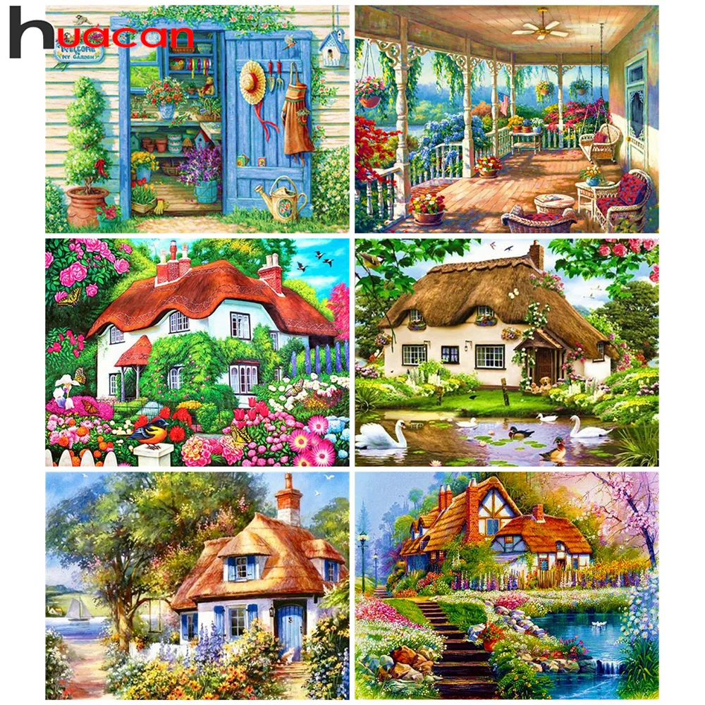 

Алмазная живопись Huacan, пейзаж для дома, мозаика, вышивка, садовый цветочный пейзаж, домашний декор, алмазная живопись