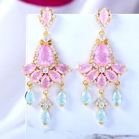 soramoore new %d1%81%d0%b5%d1%80%d1%8c%d0%b3%d0%b8 gorgeous shiny pink charm cz drop earrings full cubic zirconia for women wedding trendy earrings bijoux