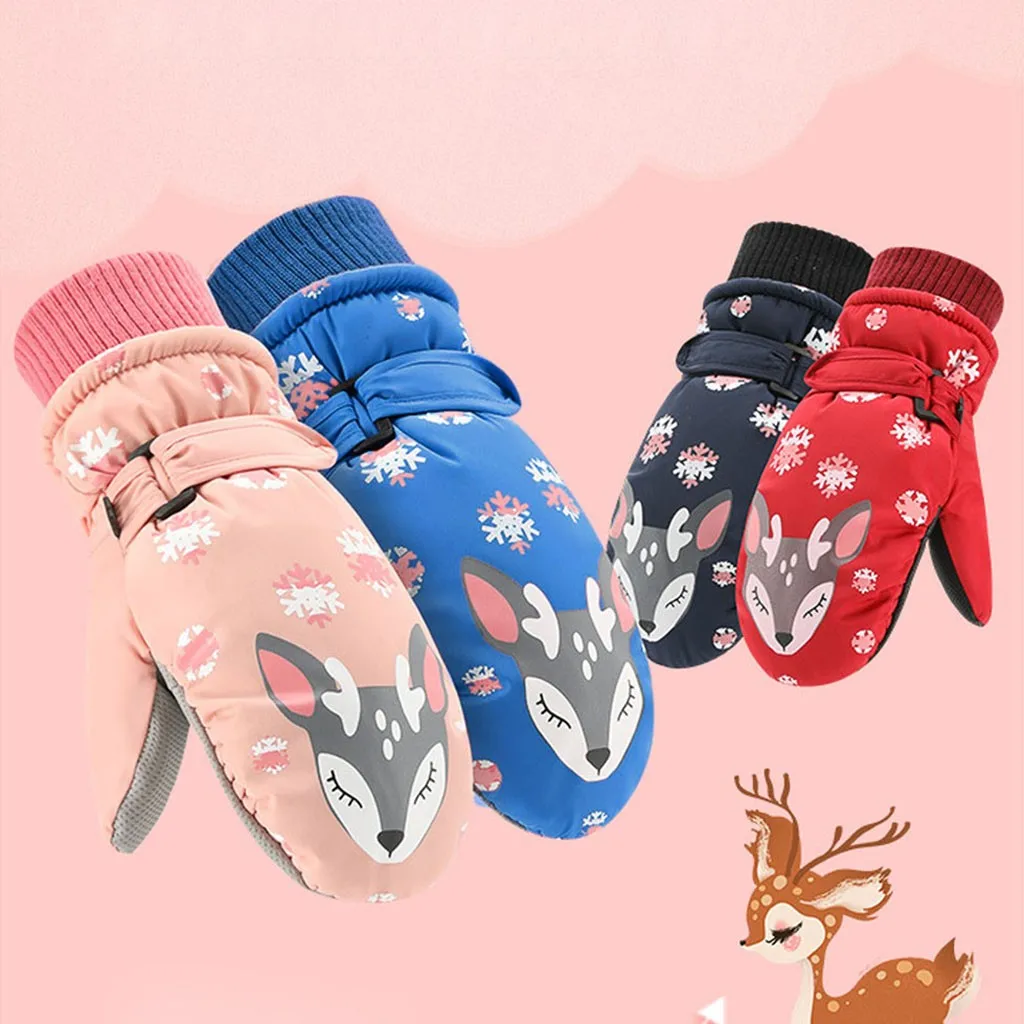 Милые детские лыжные перчатки Anmial зимние водонепроницаемые трехслойные теплые