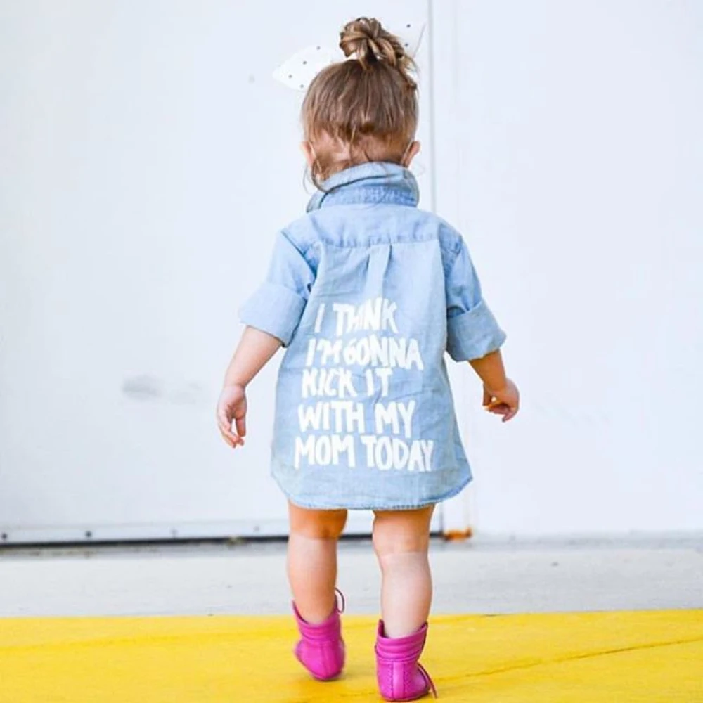 Baby Summer Clothing Toddler Kids Baby Girl Winter Clothes Denim Tops T-Shirt Warm Coat Letter Long Sleeve Shirt 2-7T