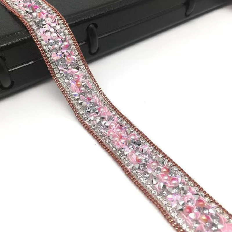 

Hotfix Rock Diamond Crystal Ribbon Trimming 1Yard/Lot 19mm Width Rhinestone Chain Applique Banding for DIY Accessories