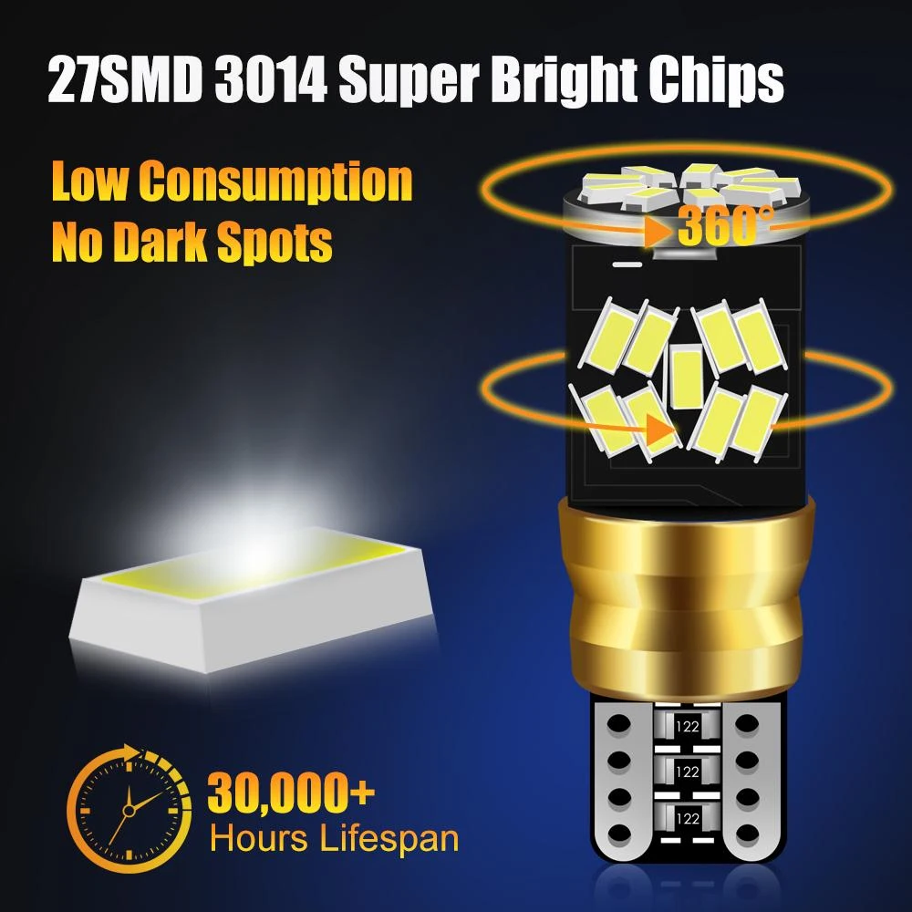 

2pcs Car T10 LED Canbus Interior Light Bulbs 27 SMD LED Reading Parking Lamp Trunk Dome Cargo Door Courtesy Lights Parts
