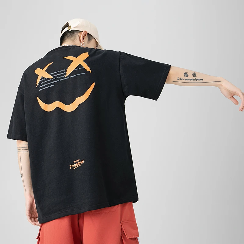 

Летняя Новинка 2021, модная брендовая мужская футболка LZCHENG с коротким рукавом, модная брендовая свободная хлопковая Футболка с принтом улыба...