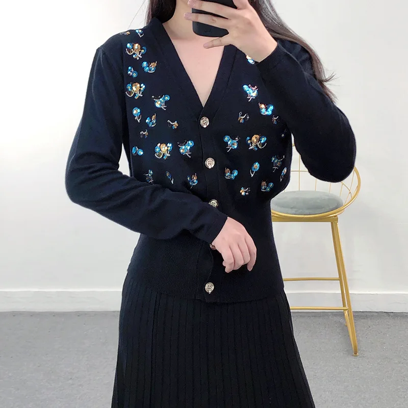 

Женский кардиган с вышивкой бабочки и блестками, свободный свитер в Корейском стиле, осень 2021