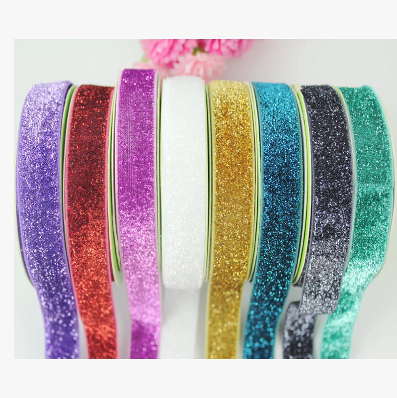 

10 yards 3/8'' 9mm colorful elastic stretch glitter velvet ribbon metallic webbing decoration tape（12 colors）