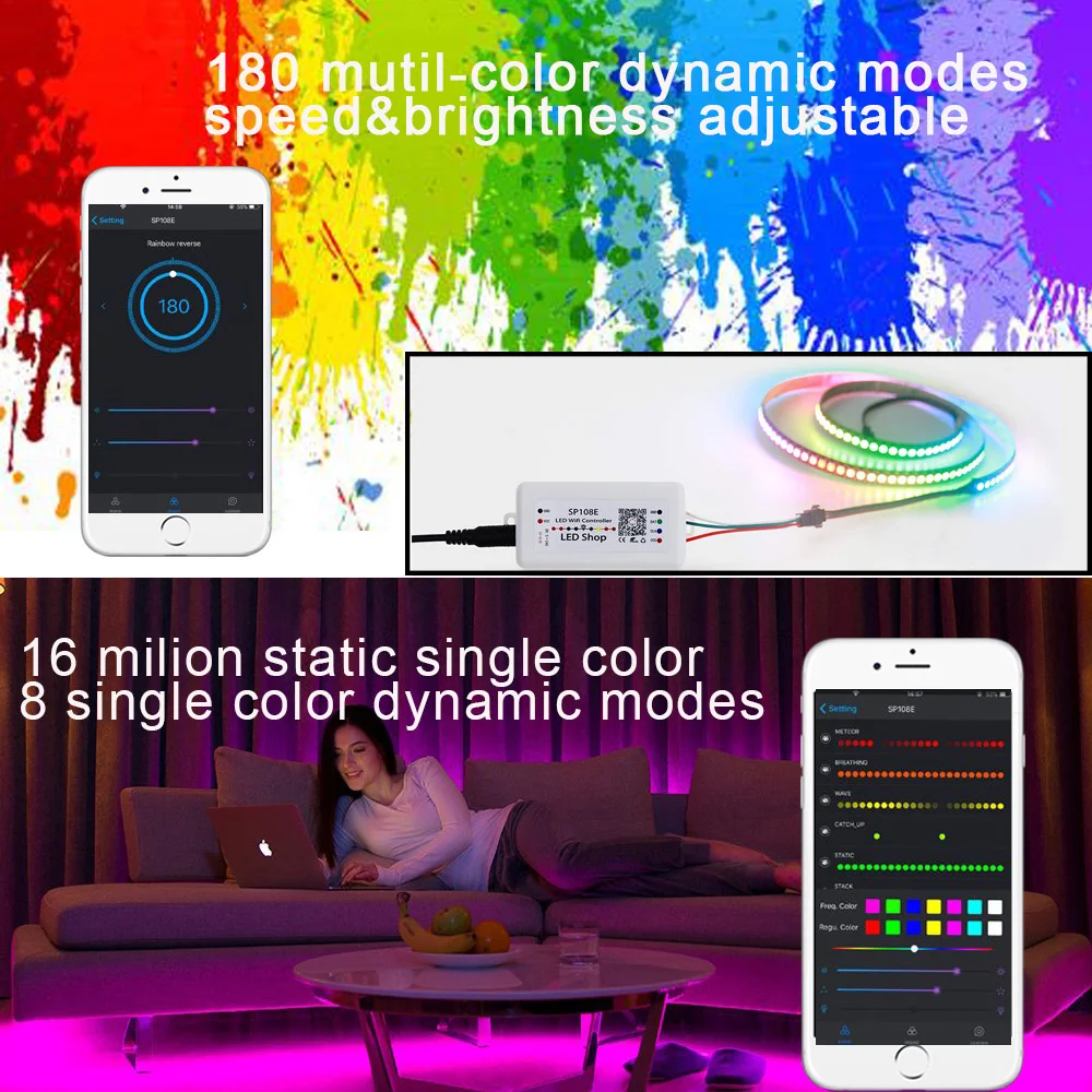 WS2812B WS2811 WS2801 светодиодный WiFi Управление ler iOS Android App Беспроводной дистанционного DC