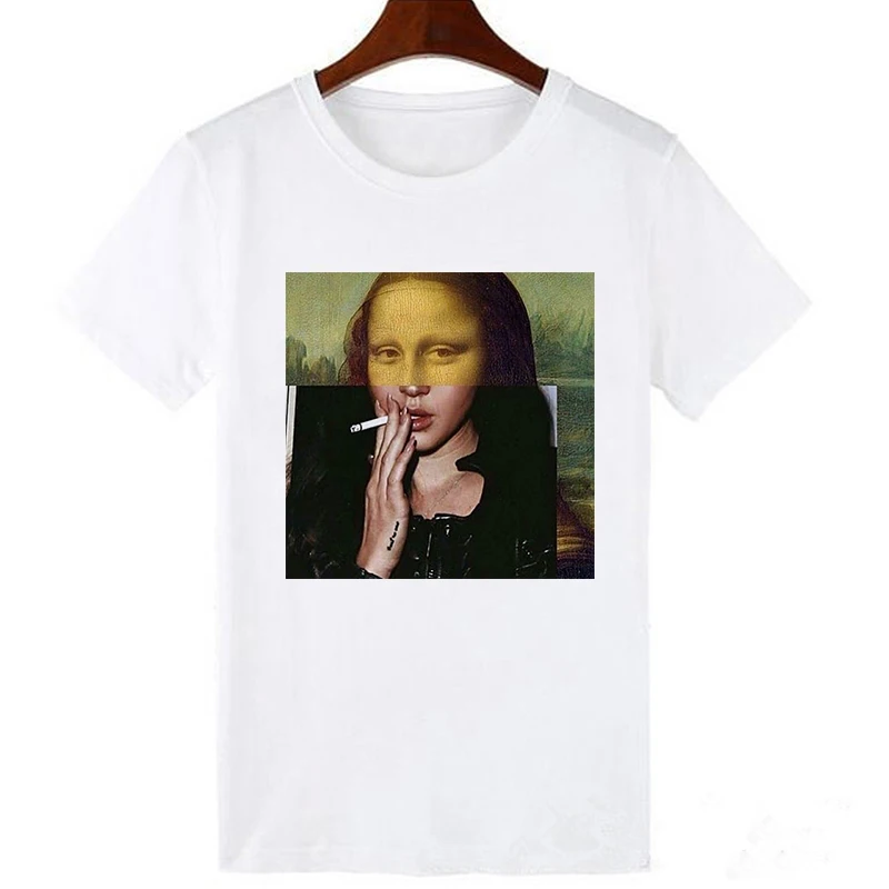 Lei SAGLY Mona Lisa smokes женские футболки художественная картина маслом Harajuku Эстетическая ulzzang негабаритная футболка Корейская одежда - Цвет: 19bk184-white