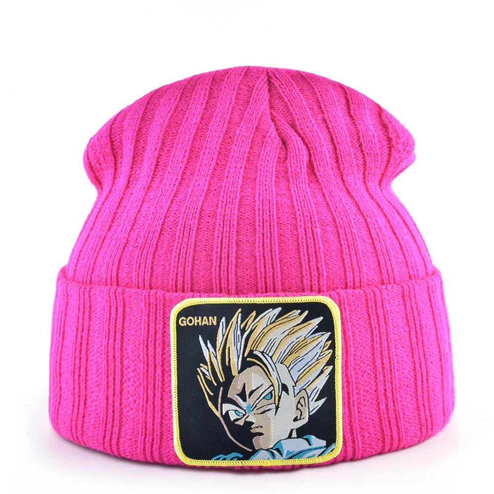 Goku зимние шапки для мужчин вязаная шапка хип-хоп облегающая шапка для женщин дракон вязаная шапочка с помпонами кепка мужская вышивка теплая шапка s