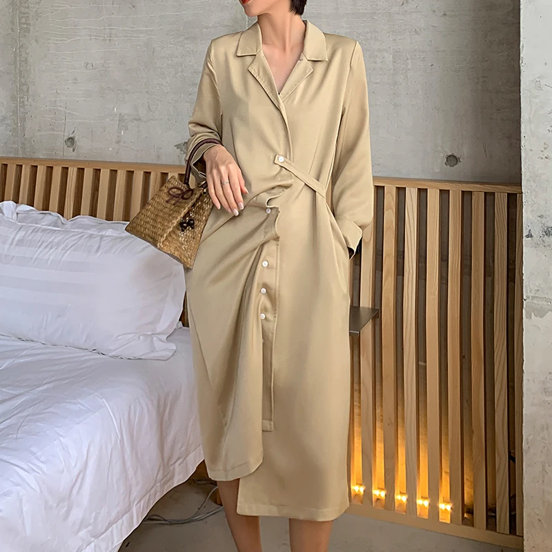 Элегантные атласные асимметричные платья для женщин осеннее платье с длинными