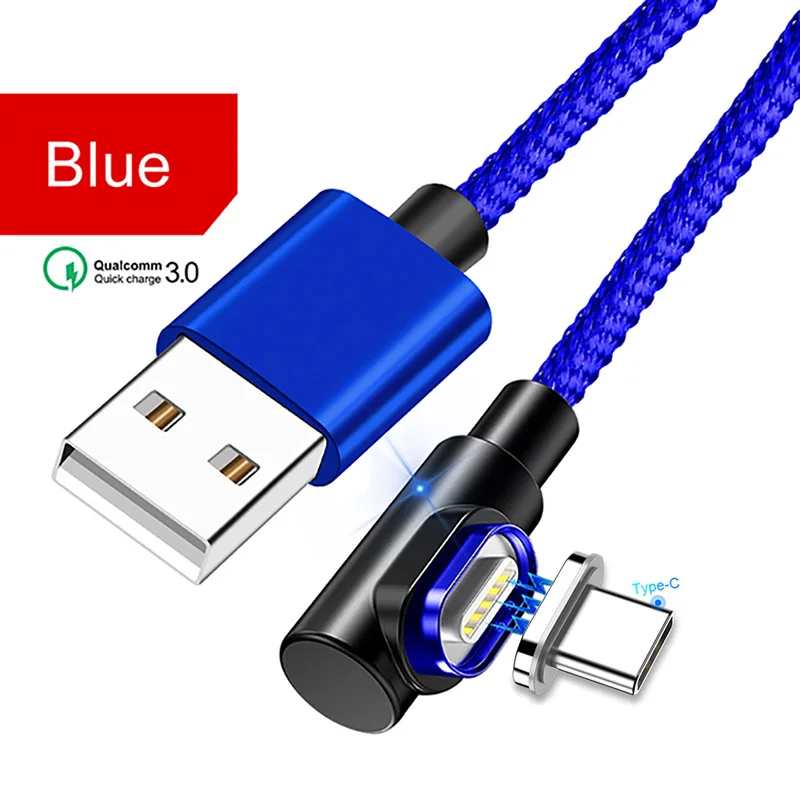 Blue For Type-c Магнитное зарядное устройство OneVan 5V 3A 90 градусов Usb кабель для быстрой зарядки Micro Usb type C шнур для зарядки iPhone 7 Xiaomi samsung телефон - Цвет: Blue For Type-c
