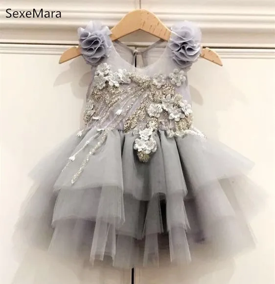 

Girls Dresses Kids Clothes Ball Gown Flowers Beading Infant Girls Birthday Dress Toddler Girl Children Costume Photoshoot
