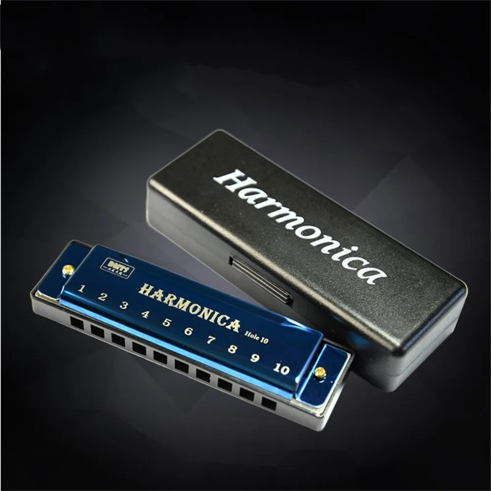 

10x2.5x2cm 10Holes Key Of C Blues Harmonica Kid Beginner Musical Instrument Metal Harmonica With Box For Beginner Kids Toy