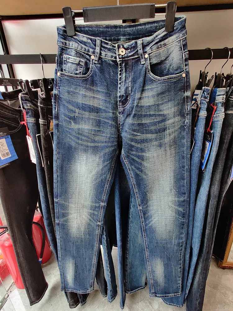 Джинсы мужские прямые стрейчевые классические брюки из денима повседневные