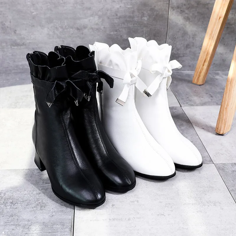 2019 г. Осенние кожаные ботильоны зимние женские модные короткие ботинки на