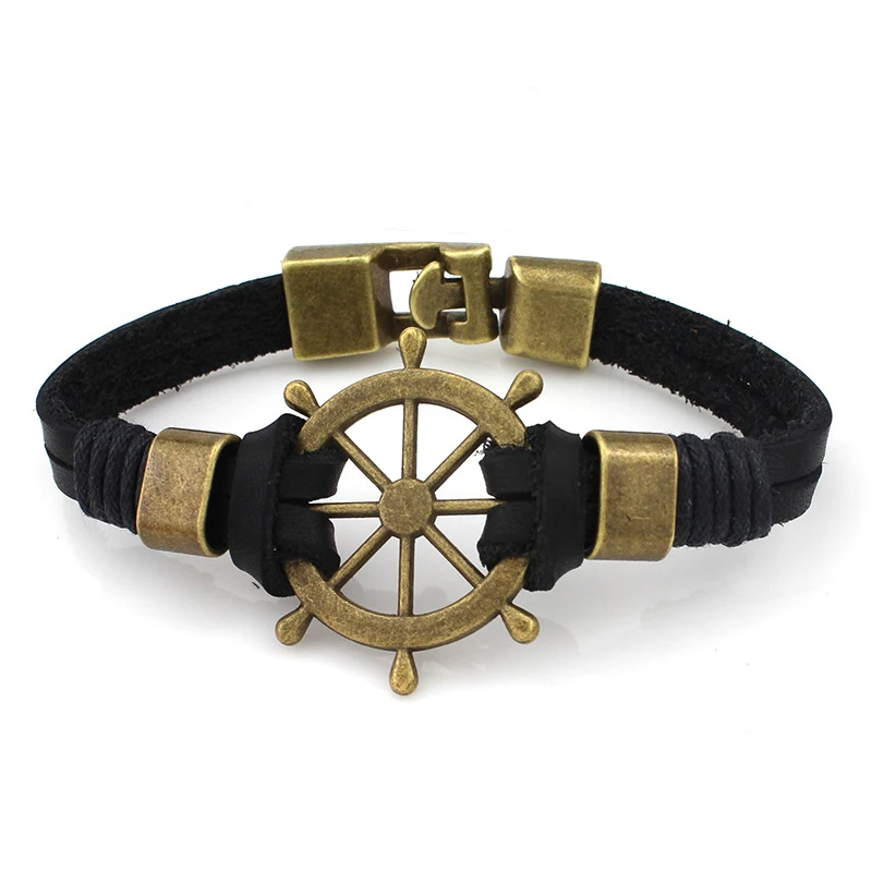 

Alloy Braided Rudder Bracelet Mens Leather Bracelets