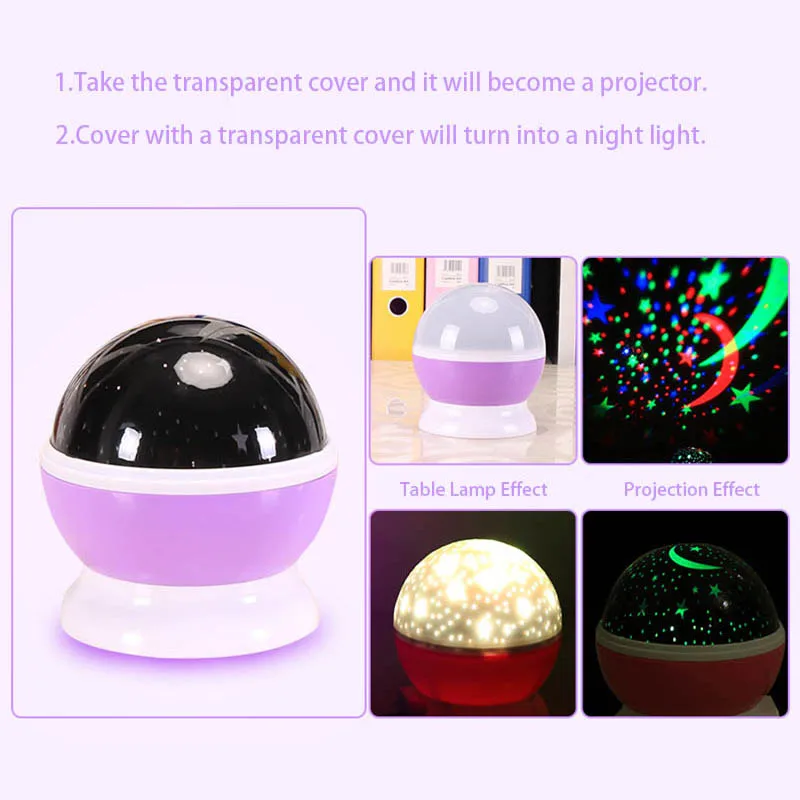Novelty LED Rotating Star Projector Lighting Moon Starry Sky Children Baby Night Sleep Light Battery Emergency Projection Lamp | Лампы и