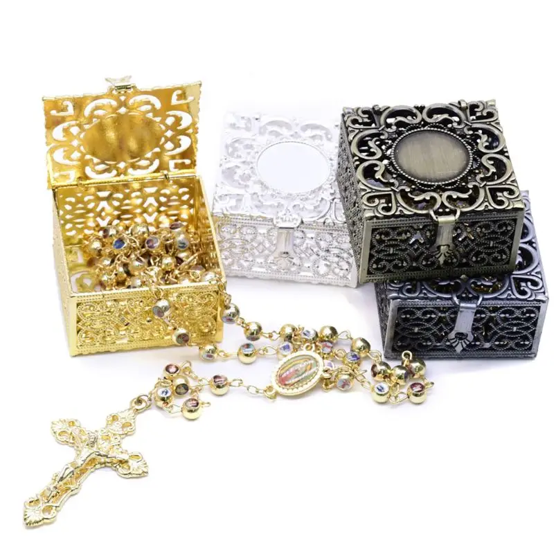 

Металлический органайзер для украшений, коробка с бусинами в виде Розария, ожерелье, христианские и католические религиозные украшения, по...