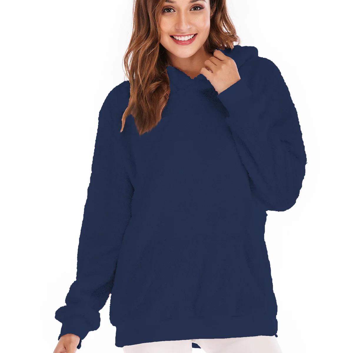 2019 Осень Зима Мода Шерсть Feece негабаритных балахон розовый теплый флис | Женская