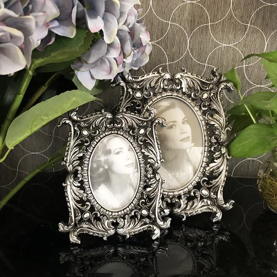 antique silver 7inch Европейский Стиль фоторамка рельеф Рубенс позолоченная Роскошная квадратная маятниковая рамка - Цвет: antique silver 7inch