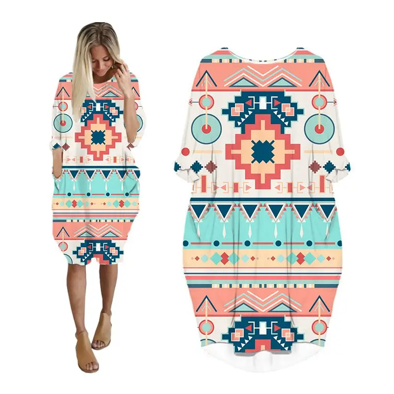 

midi dress woman bohemian 3d printed fashion pocket harajuku long sleeve vintage dresses women streetwear plus size punk clothes