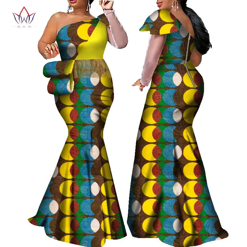 Long Plus Size Africa Clothing for Women Dashiki Fashion Tassel Dress Bazin Riche Wax Dress Traditional Prints Dresses WY7851