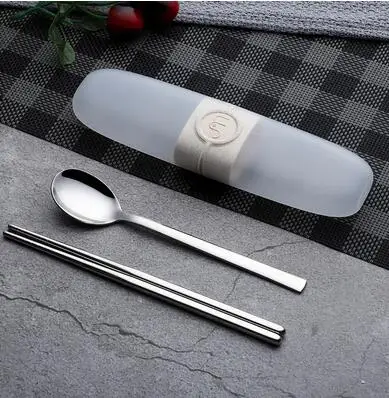 stainless steel 1 комплект портативный набор посуды из нержавеющей стали с ящиком для хранения Чехол для столовых приборов палочки для еды ложка, вилка для фруктов посуда для путешествий - Цвет: stainless steel