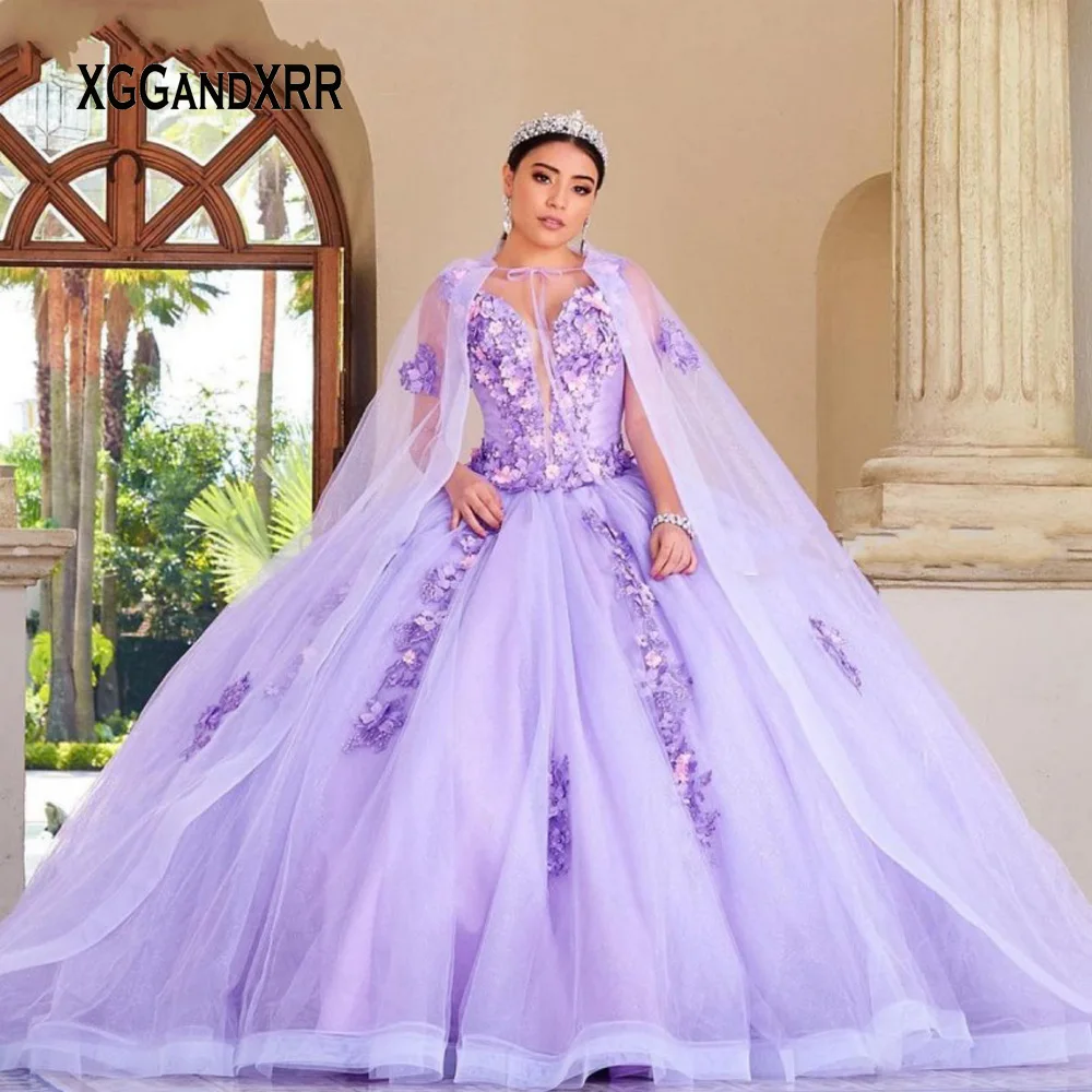 

ELegant Lilac Quinceanera Dresses 2023 Lace Appliqued Beaded Corset Vestido De 15 Anos Puffy Skirt Sweet 16 Dress Pageant Party