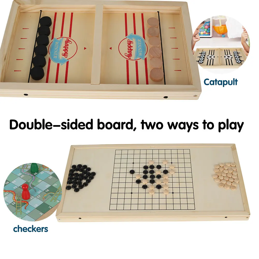 Table Hockey Game Wooden Fast Sling Puck Game Catapult Chess Parent-child Interactive Toy  SlingPuck Winner Party Game Toys