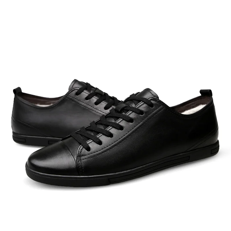 Кроссовки мужские из натуральной воловьей кожи дышащие бархатные обувь Ins черные