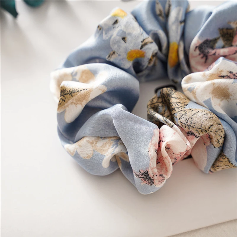 

Floral Print Korea Hair Scrunchies Rubber Bands Satin Elastic Hair Band Fashion Hair Accessories Hair Rope Ponytail Hair Ties