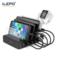 ilepo smart usb charger quick charging station 6 port 2 4a mobile phone tablets multiple devices organizer desktop stand power