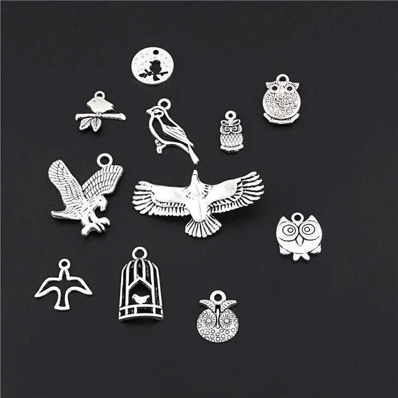 

11pcs/lot DIY Jewelry Accessories Hawk Eagle Owl Mixed Charms Bird Pendants For Making Necklaces Silver Color