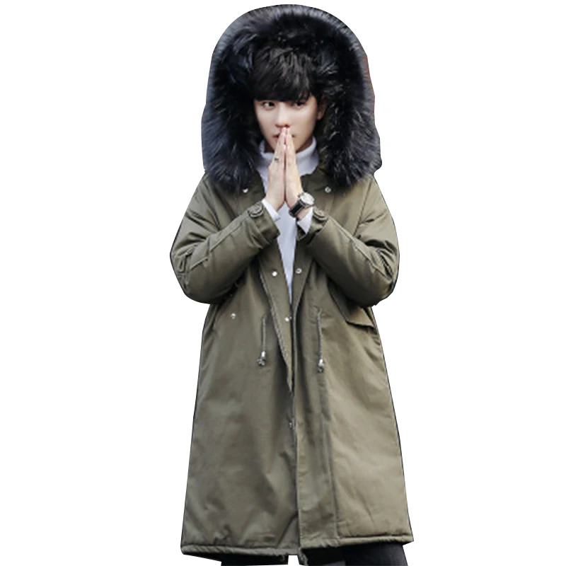 Мужская зимняя куртка с искусственным мехом на воротнике теплая длинная в стиле